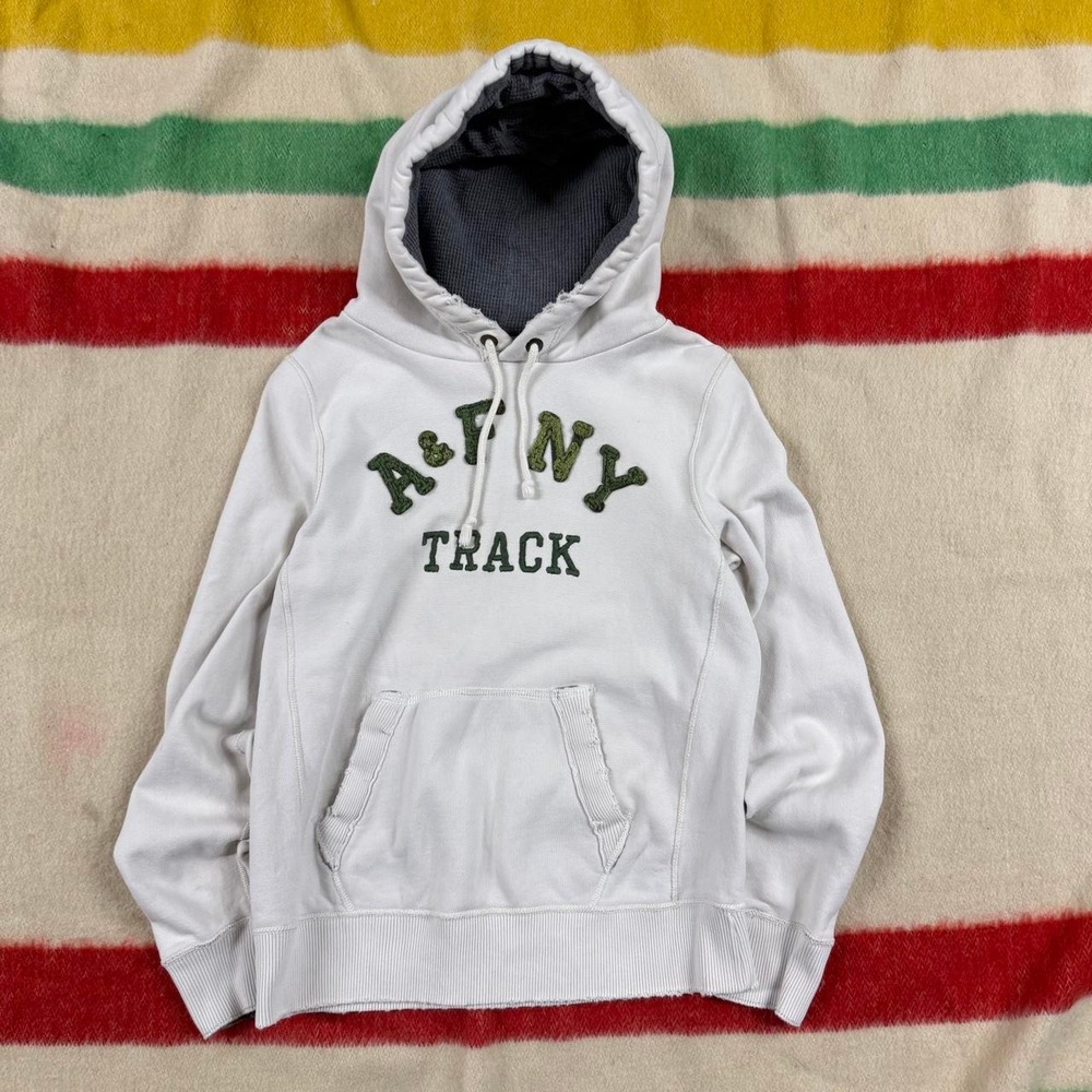 Vintage Abercrombie & Fitch Y2K Track Hoodie Mens XL White A&F NY Distressed